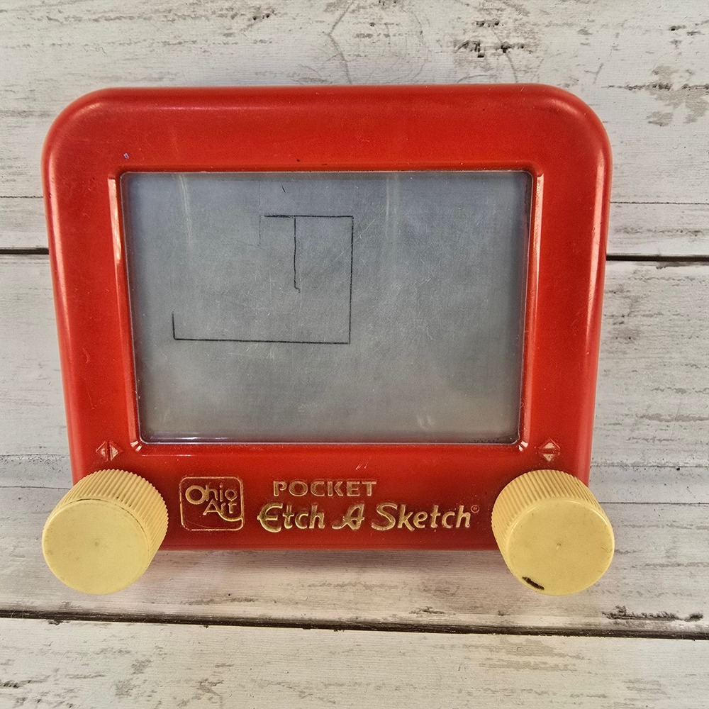Vintage 90's Ohio Art Pocket Etch A Sketch Red Travel Drawing Toy 1K2302